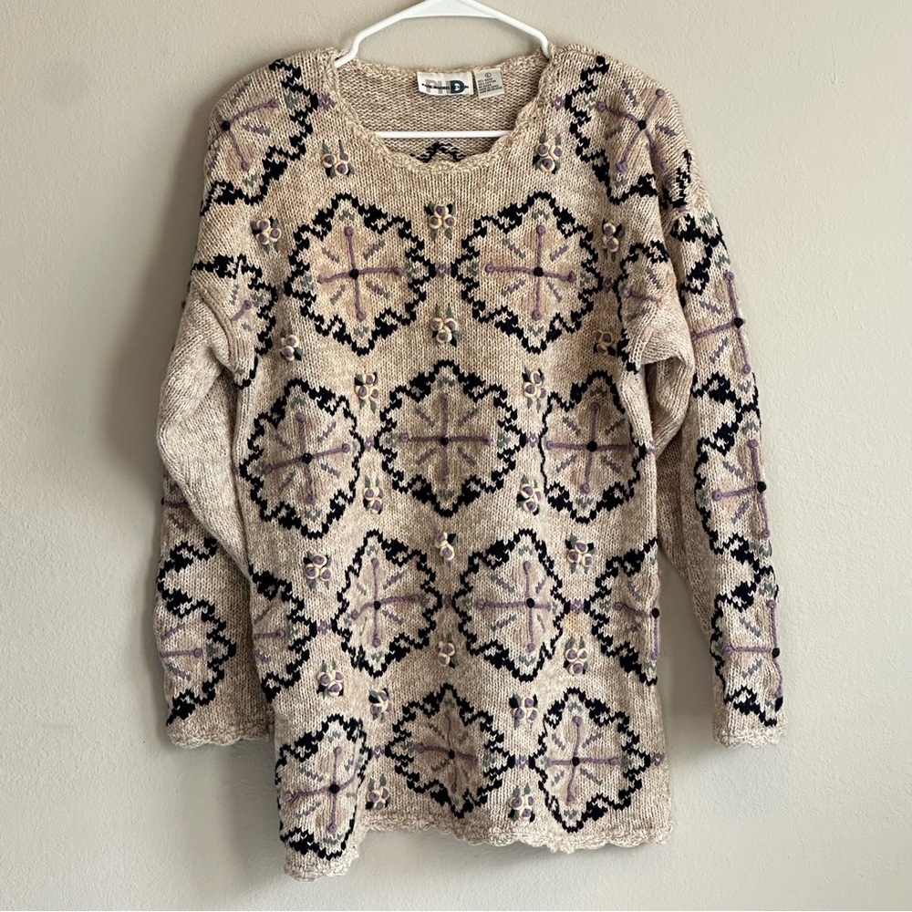 Vintage Paul Harris Design Sweater 3D‎ Embroidery Chunky Size Large